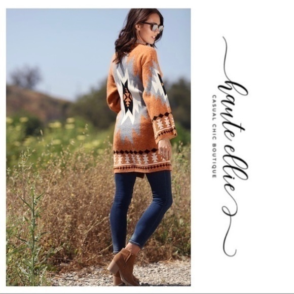 Rust Aztec Blanket Cardigan Sweater - Picture 2 of 10